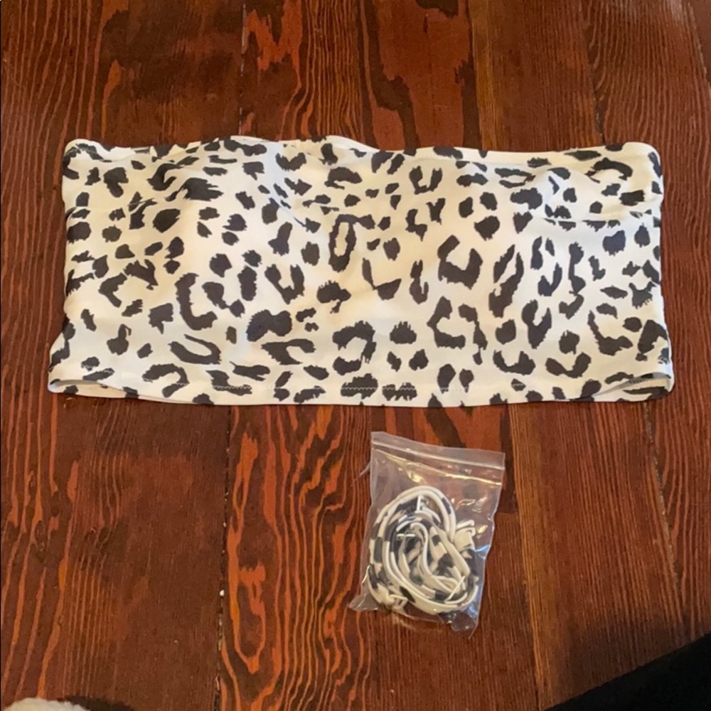 Animal print bandeau swim top
